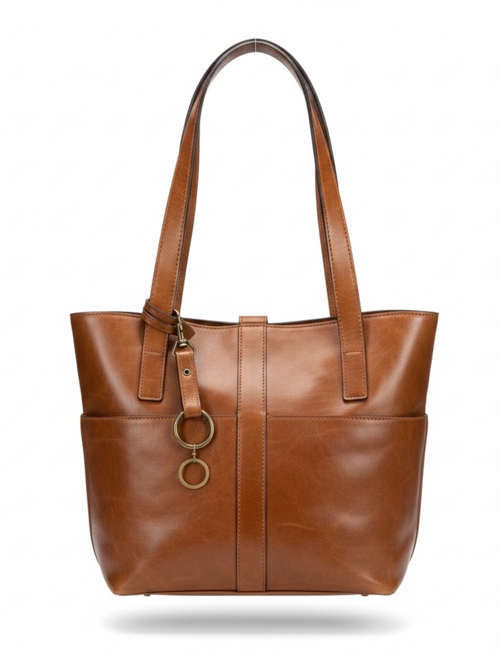 Patricia Nash Cognac Leather Tote with Ring Charm